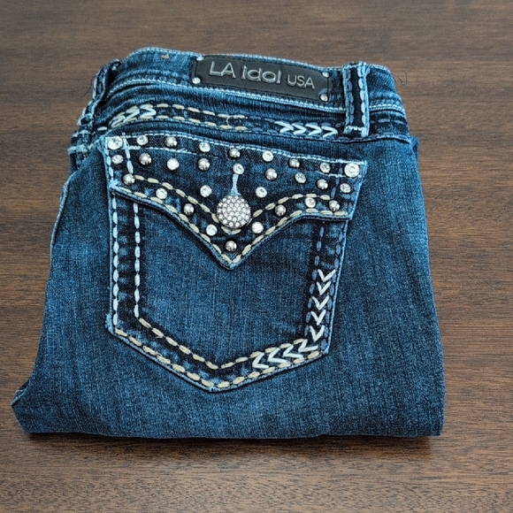 Jeans Capri LA IDOL USA – Taille 14 – Bleu, Embellishments, Neuf Avec étiquettes